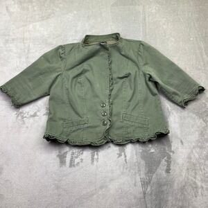 Torrid Olive Green Ruffle Collar Cropped Jacket Women's Size 1 Military Grunge